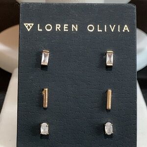 NWT Loren Olivia gold tone 3 pair set of earrings
